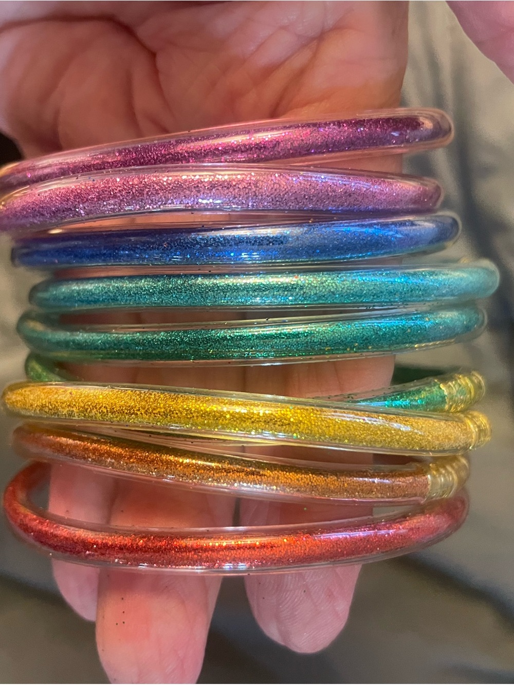 Glitter Resin Bangle Bracelet Set - Multicolor Sparkle